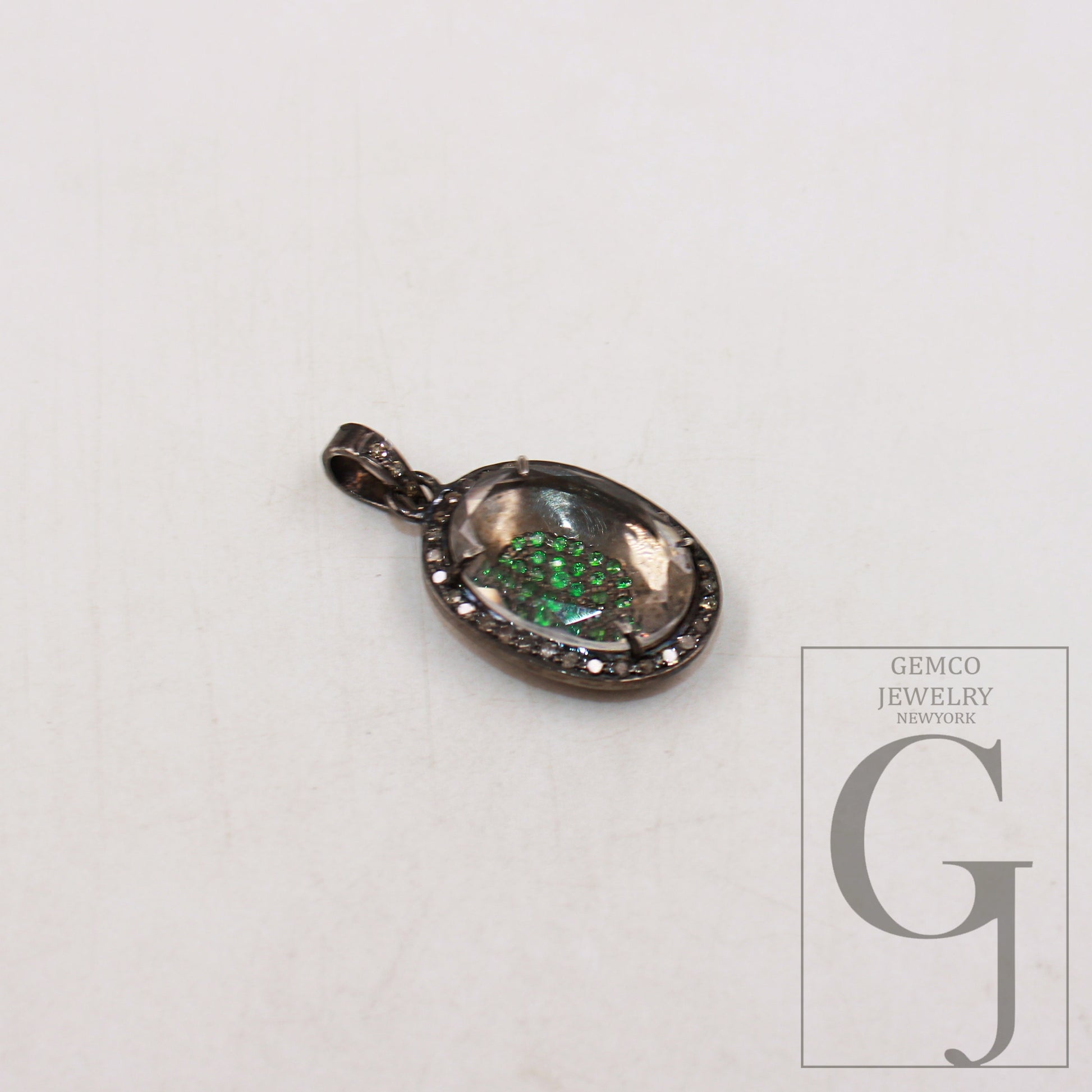 Beautiful Designer Rosecut Pave Diamond Pendant 925 Sterling Silver Handmade Finish Natural Oval Crystal Stone Center Stone  Diamond Jewelry