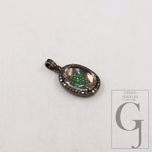 Beautiful Designer Rosecut Pave Diamond Pendant 925 Sterling Silver Handmade Finish Natural Oval Crystal Stone Center Stone  Diamond Jewelry