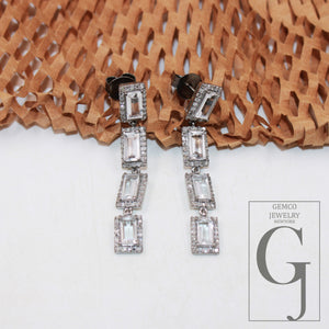 Crystal Dangling earring designer earring Rosecut pave diamond earring sterling silver handmade finish diamond earring jewelry