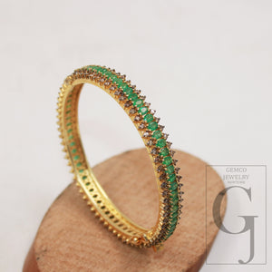 18k gold finish emerald bangle Rosecut pave diamond bangle bracelet sterling silver handmade finish diamond bangle bracelet emerald jewelry