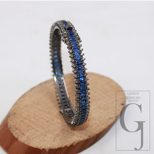 Antique oxidized look Kyanite bangle Rosecut pave diamond bracelet 925 sterling silver handmade finish diamond bangle bracelet jewelry