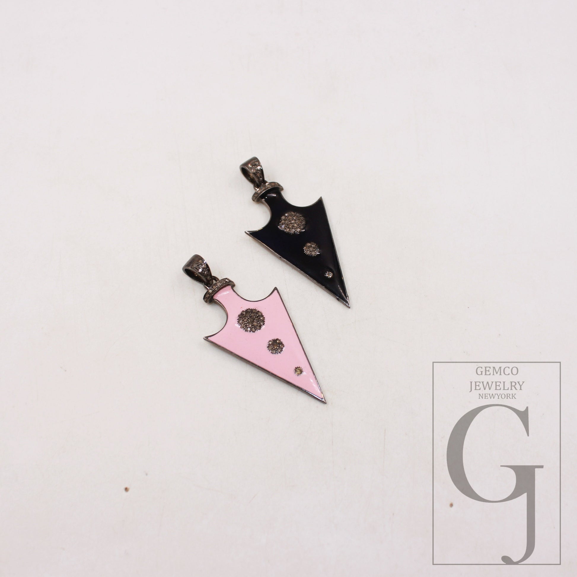 Enameling colored arrowhead pendant spike charm Pave diamond rosecut pendant 925 sterling silver pendant handmade diamond pendant jewelry