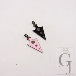 Enameling colored arrowhead pendant spike charm Pave diamond rosecut pendant 925 sterling silver pendant handmade diamond pendant jewelry