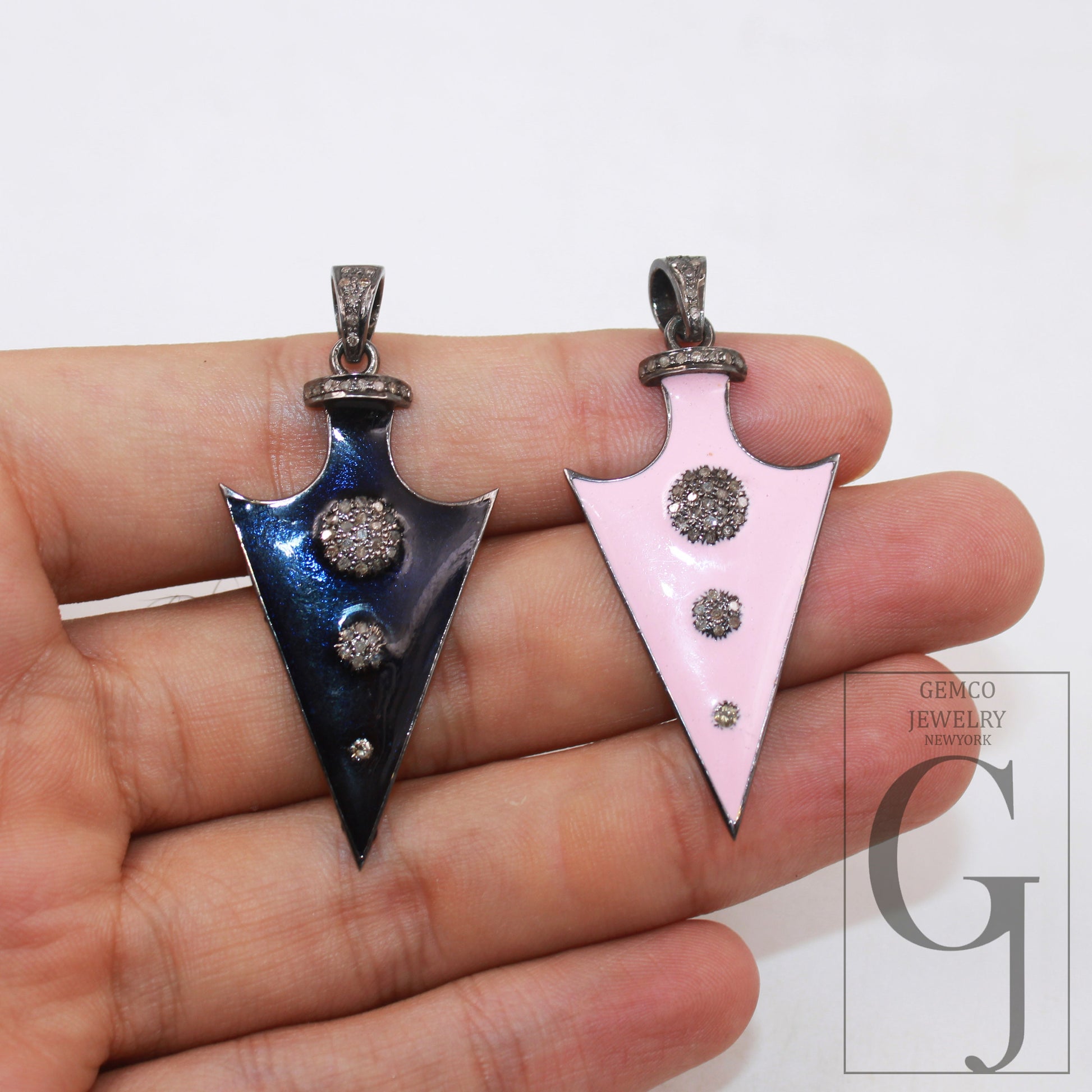 Enameling colored arrowhead pendant spike charm Pave diamond rosecut pendant 925 sterling silver pendant handmade diamond pendant jewelry