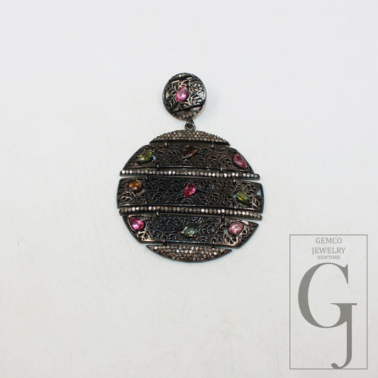 Antique tourmaline pendant Rosecut pave diamond pendant sterling silver handmade finish diamond jewelry necklace pendant jewelry charms