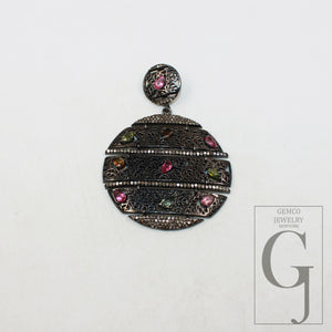 Antique tourmaline pendant Rosecut pave diamond pendant sterling silver handmade finish diamond jewelry necklace pendant jewelry charms