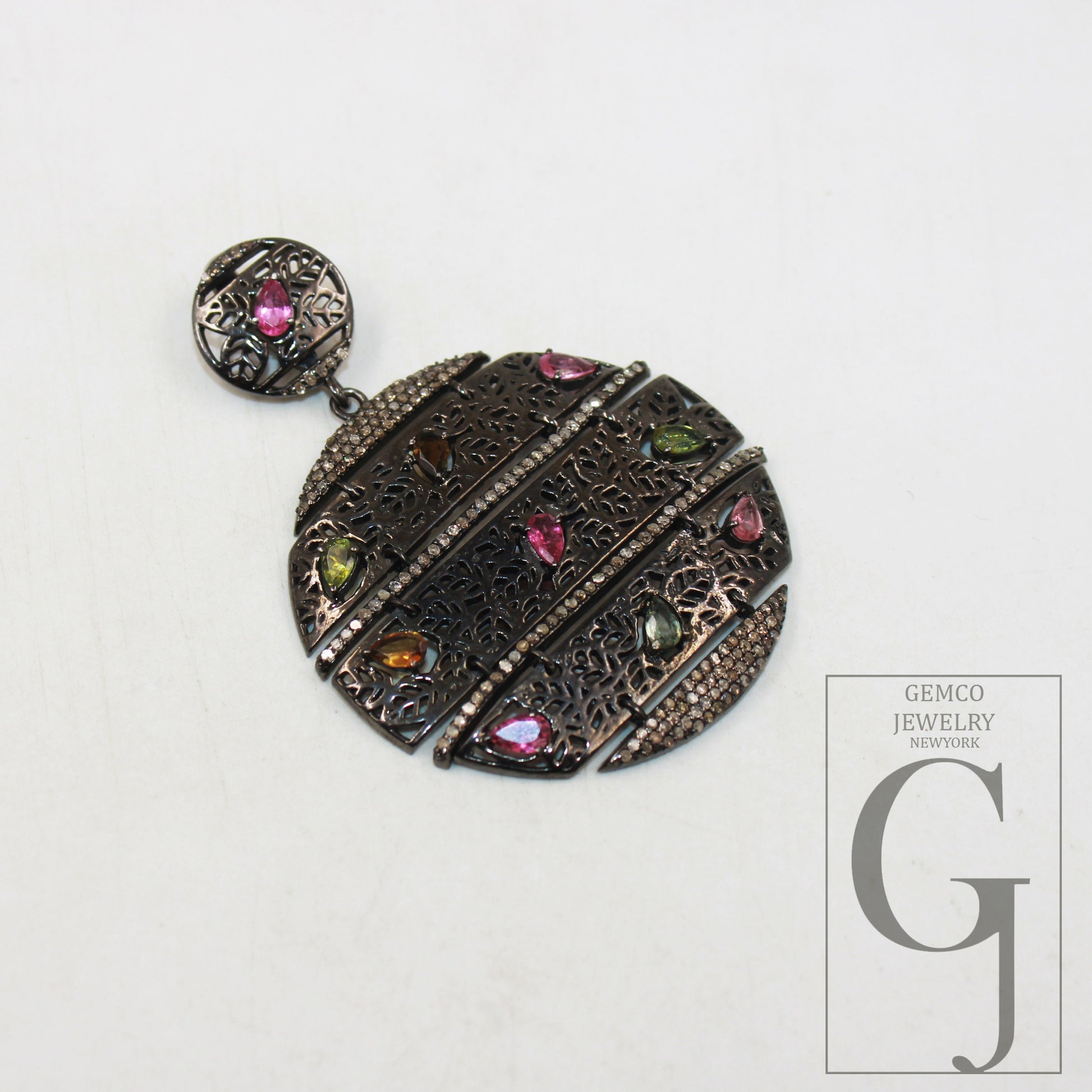 Antique tourmaline pendant Rosecut pave diamond pendant sterling silver handmade finish diamond jewelry necklace pendant jewelry charms