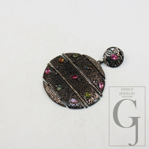 Antique tourmaline pendant Rosecut pave diamond pendant sterling silver handmade finish diamond jewelry necklace pendant jewelry charms