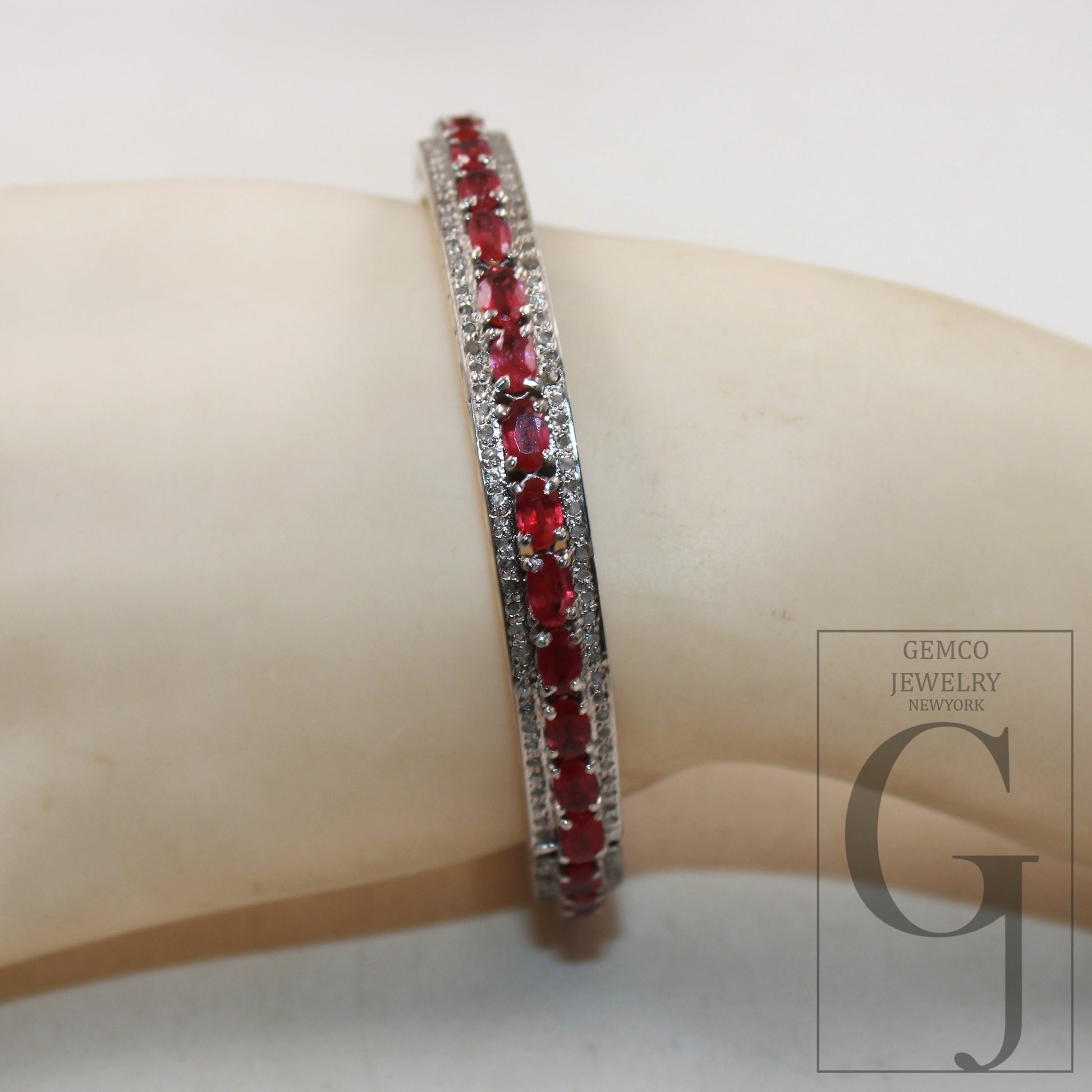 Red ruby bangle Rosecut pave diamond bangle bracelet 925 sterling silver handmade finish diamond bangle bracelet wrist ruby jewelry