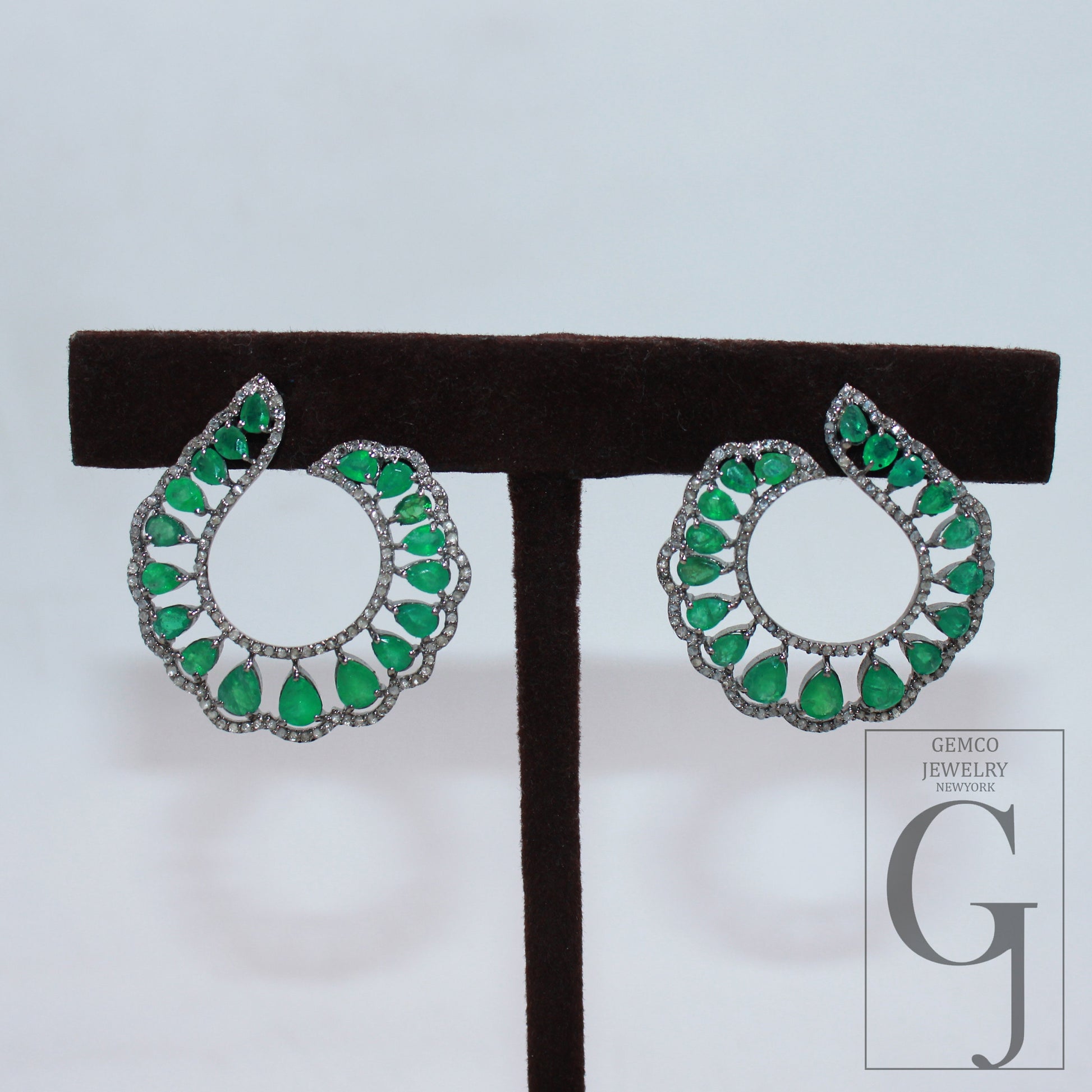 Natural emerald Pave diamond earring 925 sterling silver handmade Pave diamond earring zambian emerald stone jewelry wedding jewelry