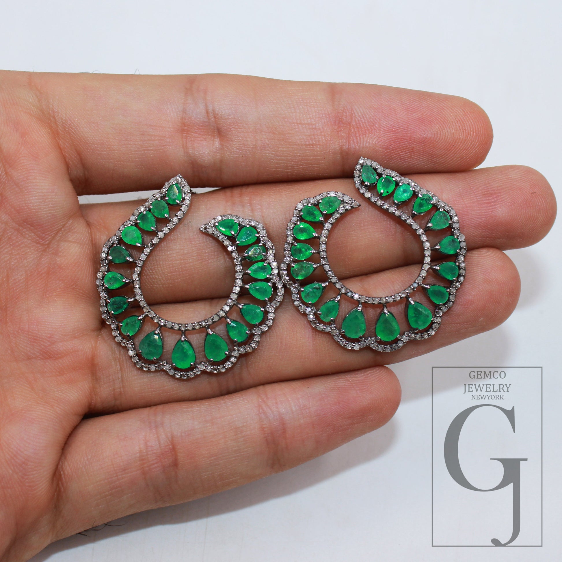 Natural emerald Pave diamond earring 925 sterling silver handmade Pave diamond earring zambian emerald stone jewelry wedding jewelry