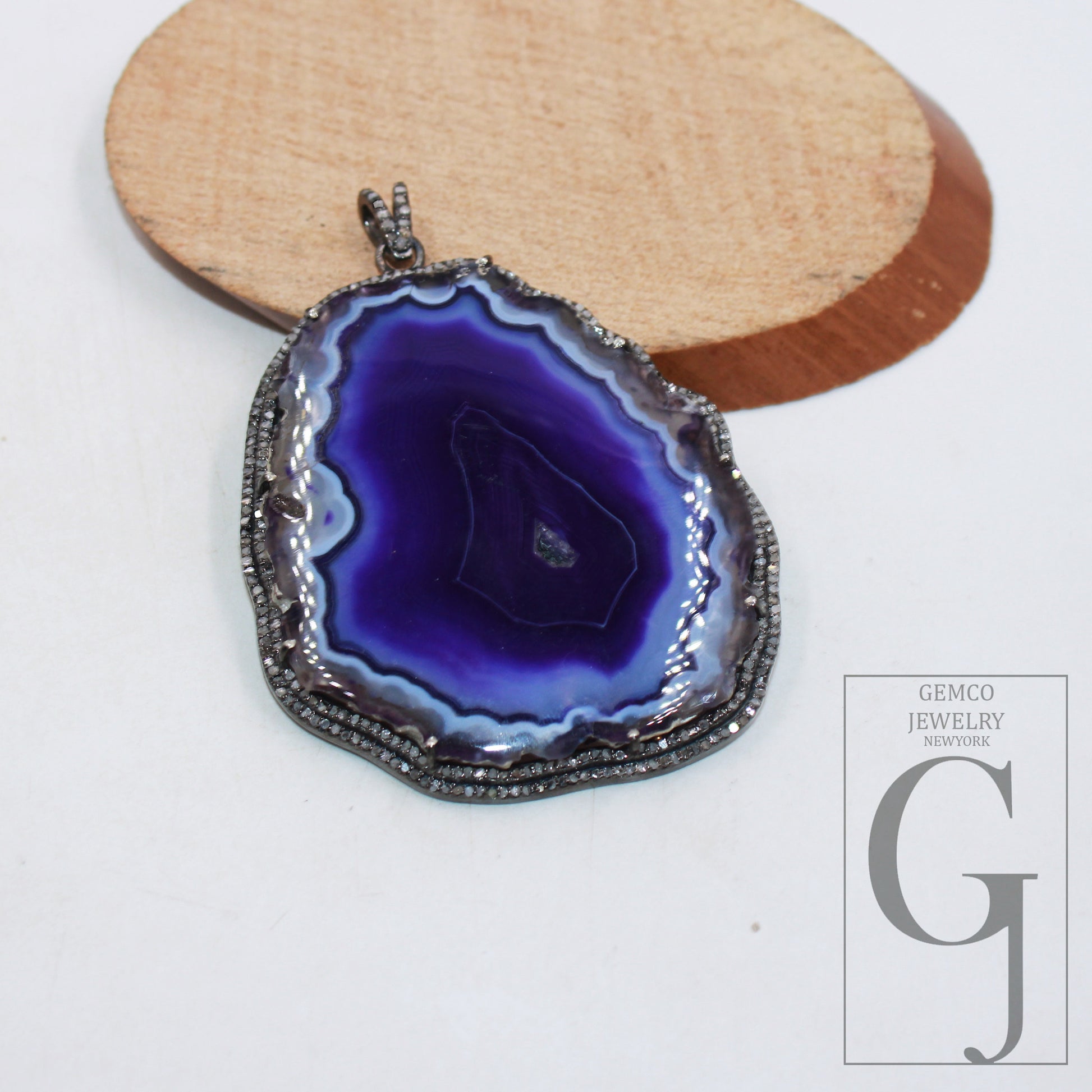 Blue druse natural agate pendant designer Rosecut pave diamond pendant 925 sterling silver handmade finish diamond charms necklace pendant