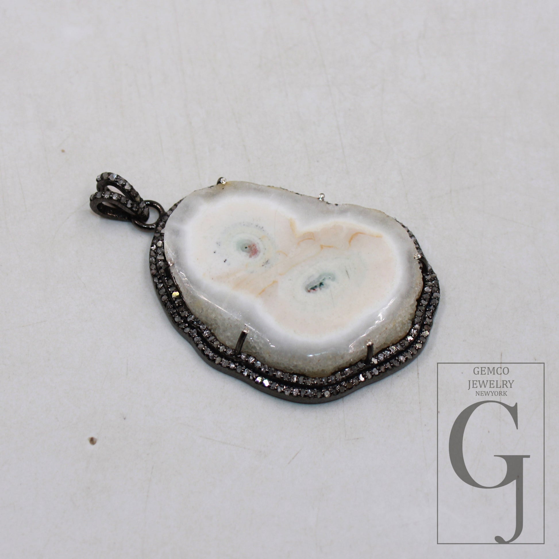 White SOLAR Agate pendant Druzy Agate Slice Rosecut pave diamond pendant 925 sterling silver handmade finish diamond charm necklace pendant