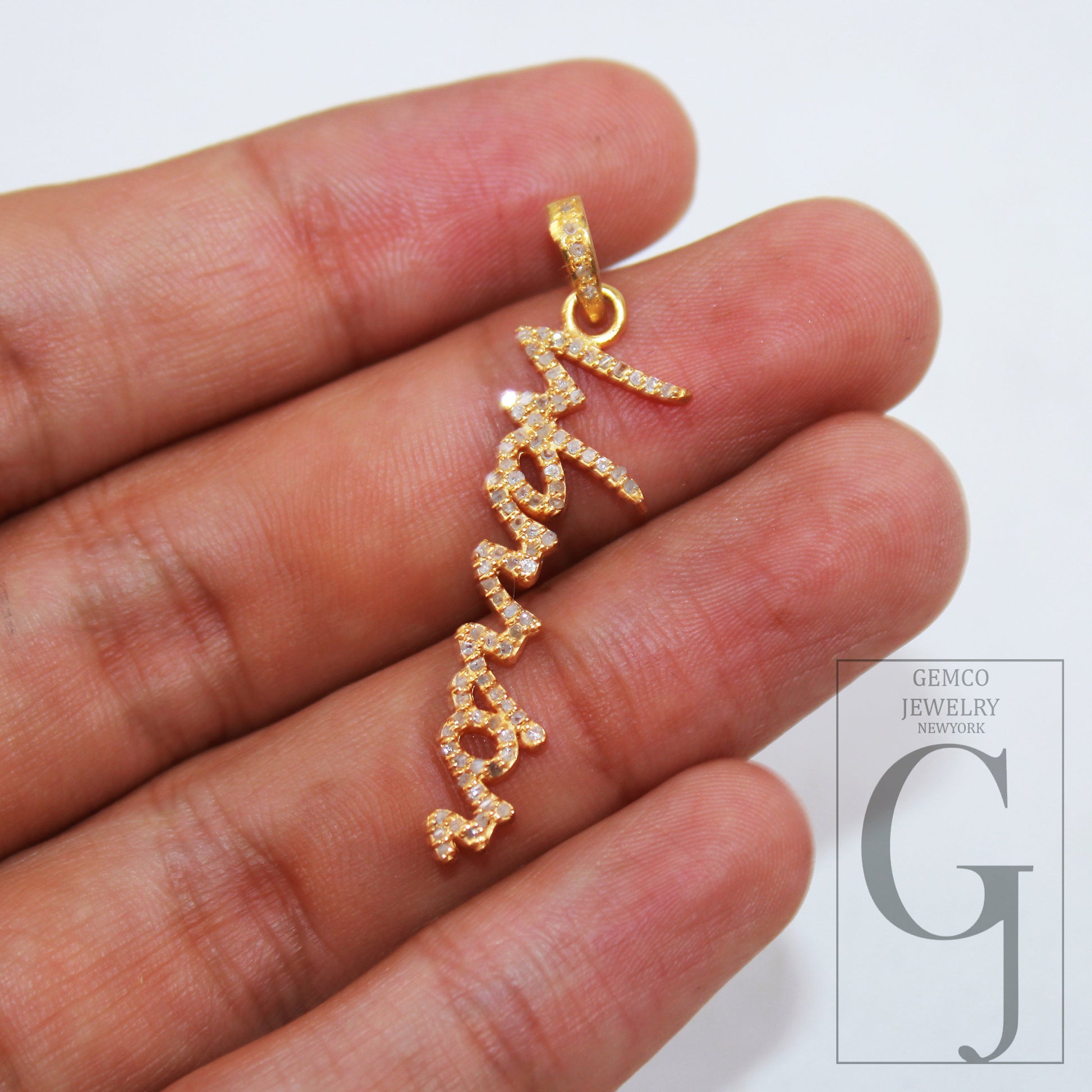 14k gold finish WARRIOR word designer Rosecut pave diamond pendant sterling silver handmade finish diamond jewelry pendant inspiring charm