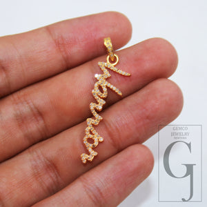 14k gold finish WARRIOR word designer Rosecut pave diamond pendant sterling silver handmade finish diamond jewelry pendant inspiring charm