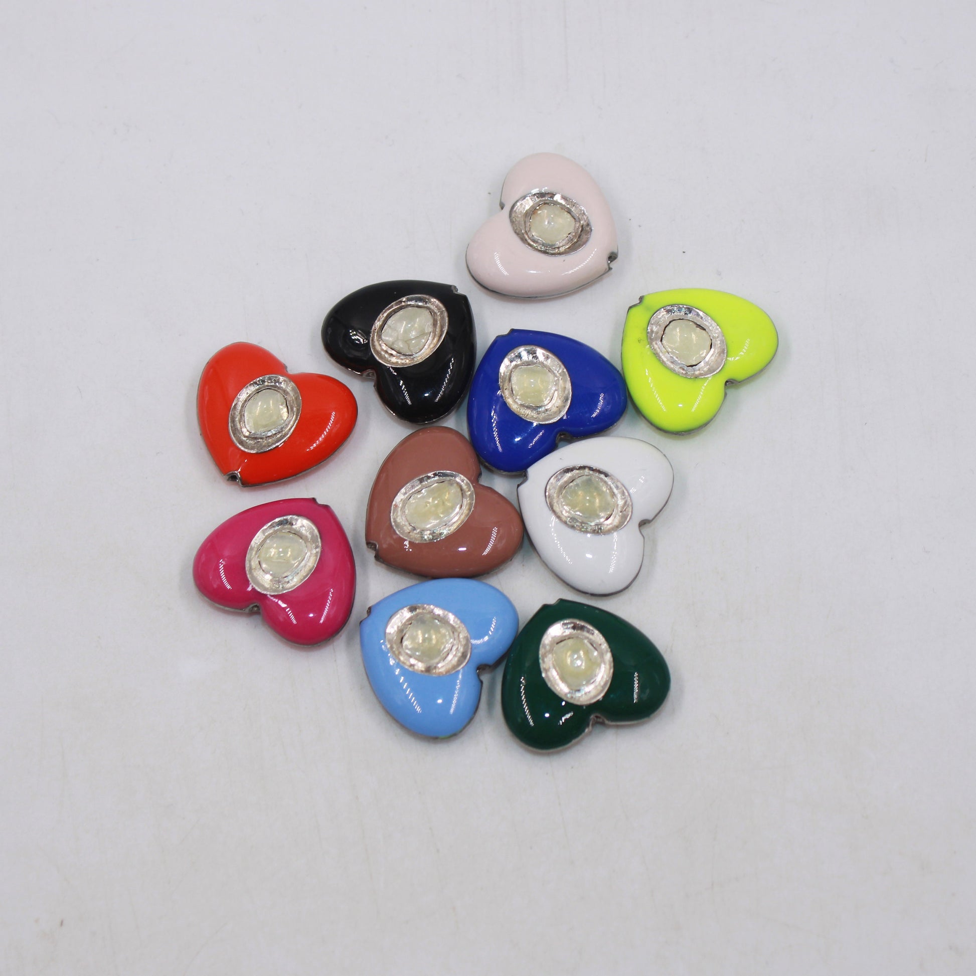 1pc Enamel Heart Beads Rocecut Pave Diamond Bead 925 Sterling Silver Handmade Silver Finish Diamond Enameling Bead