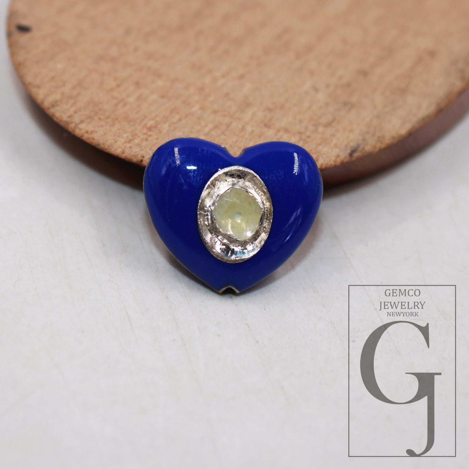 1pc Enamel Heart Beads Rocecut Pave Diamond Bead 925 Sterling Silver Handmade Silver Finish Diamond Enameling Bead