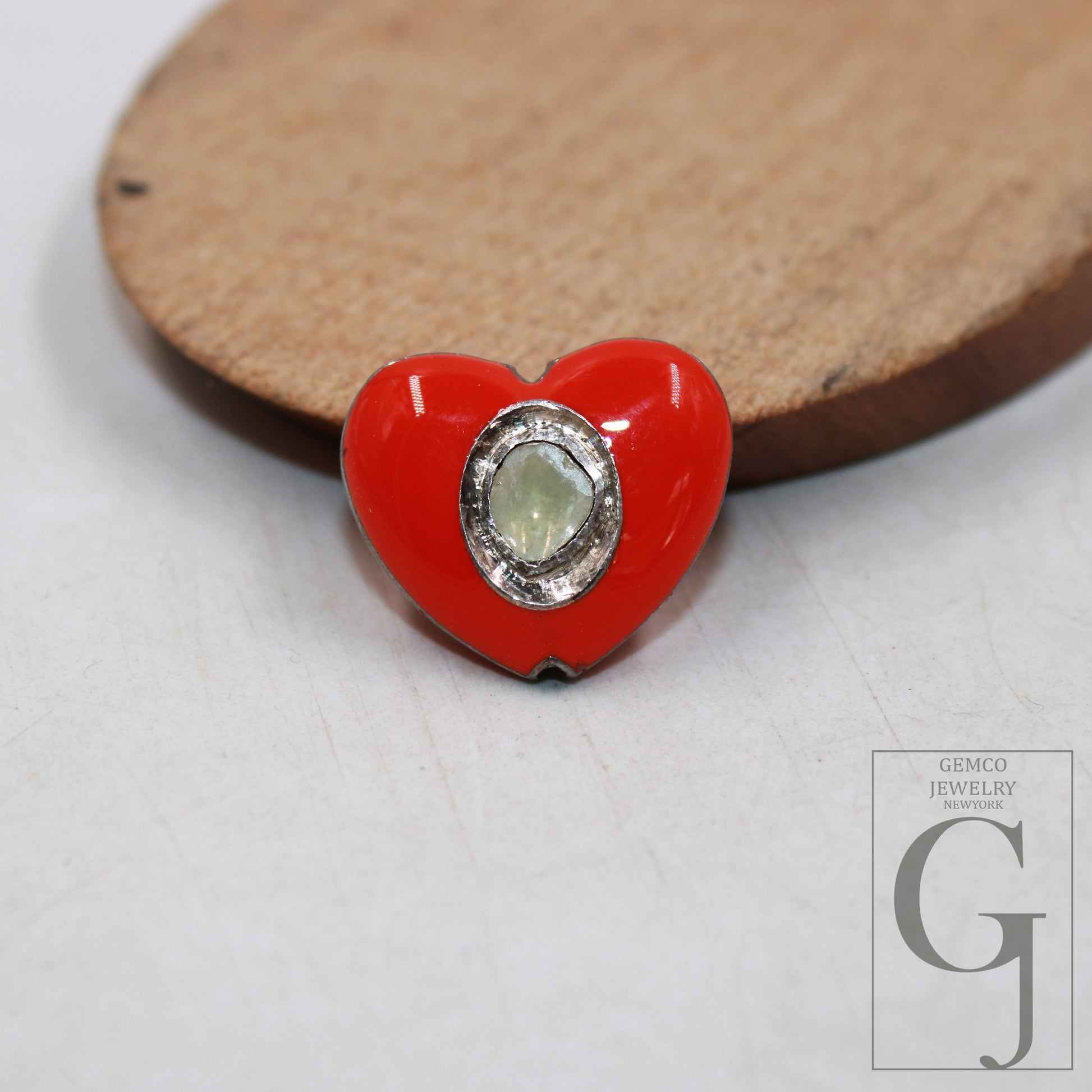 1pc Enamel Heart Beads Rocecut Pave Diamond Bead 925 Sterling Silver Handmade Silver Finish Diamond Enameling Bead