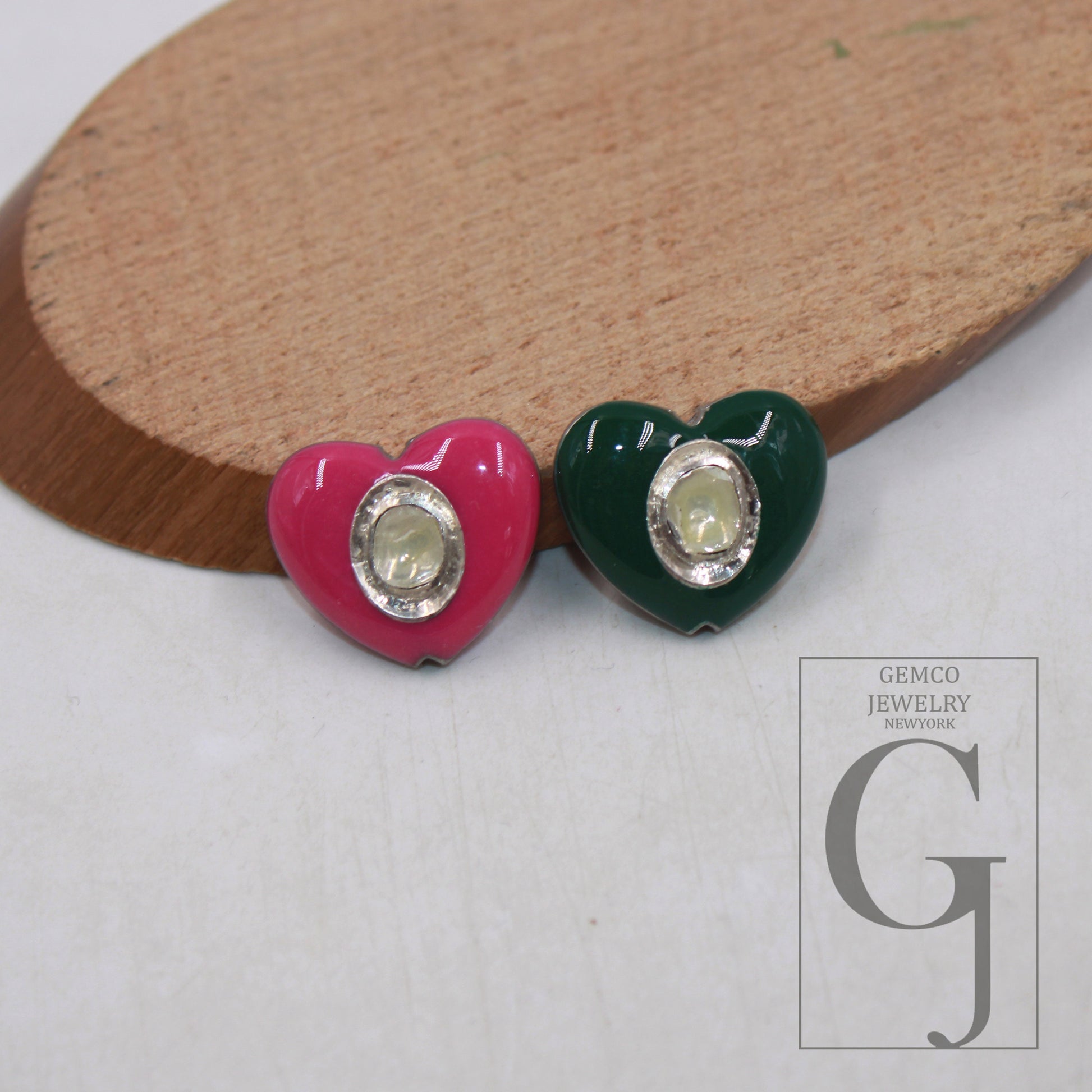 1pc Enamel Heart Beads Rocecut Pave Diamond Bead 925 Sterling Silver Handmade Silver Finish Diamond Enameling Bead