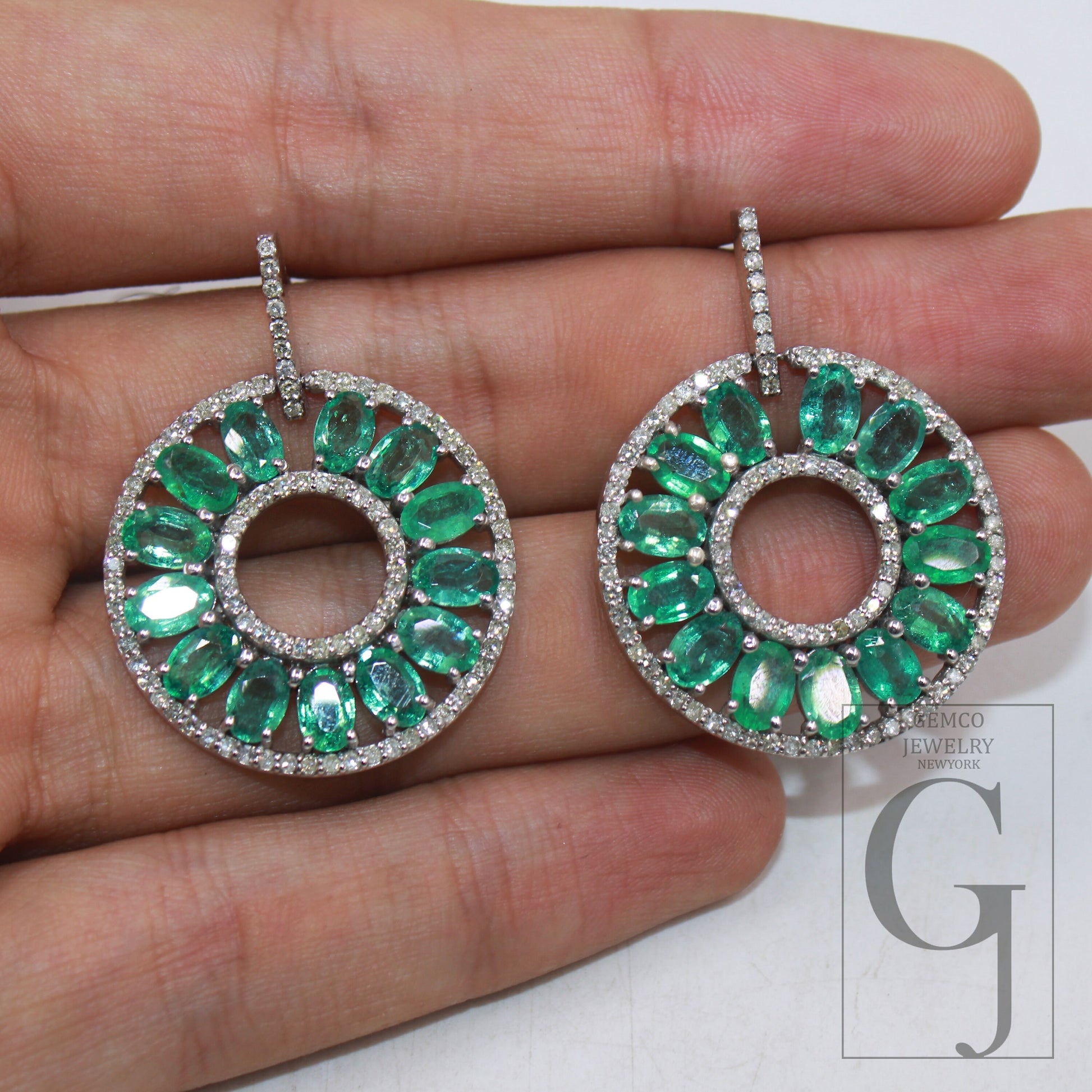 Beautiful Natural Emerald Pave Diamond Earring Sterling Silver Handmade Pave Diamond Earring Zambian  Emerald Stone Jewelry Wedding Jewelry