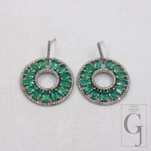Beautiful Natural Emerald Pave Diamond Earring Sterling Silver Handmade Pave Diamond Earring Zambian  Emerald Stone Jewelry Wedding Jewelry
