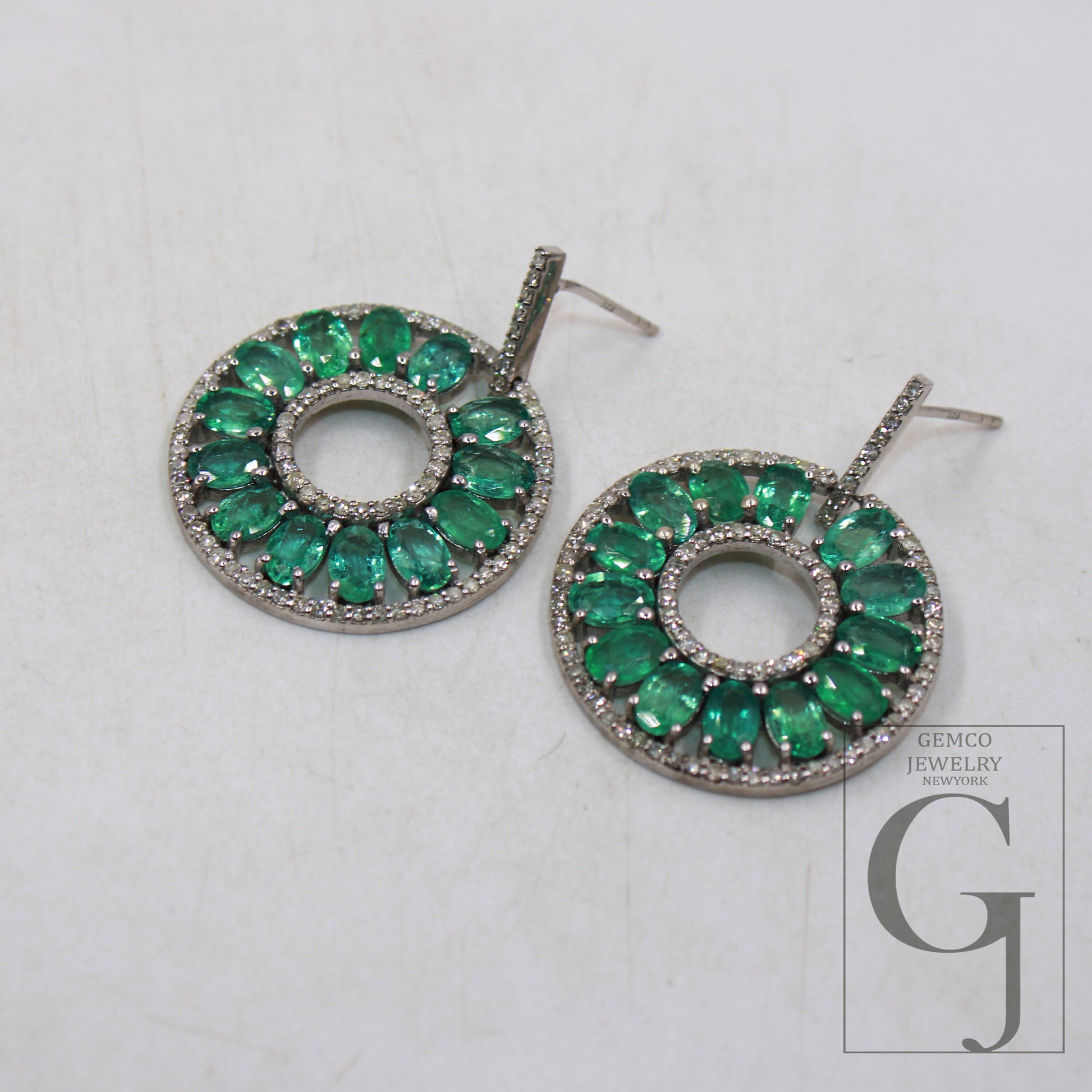 Beautiful Natural Emerald Pave Diamond Earring Sterling Silver Handmade Pave Diamond Earring Zambian  Emerald Stone Jewelry Wedding Jewelry