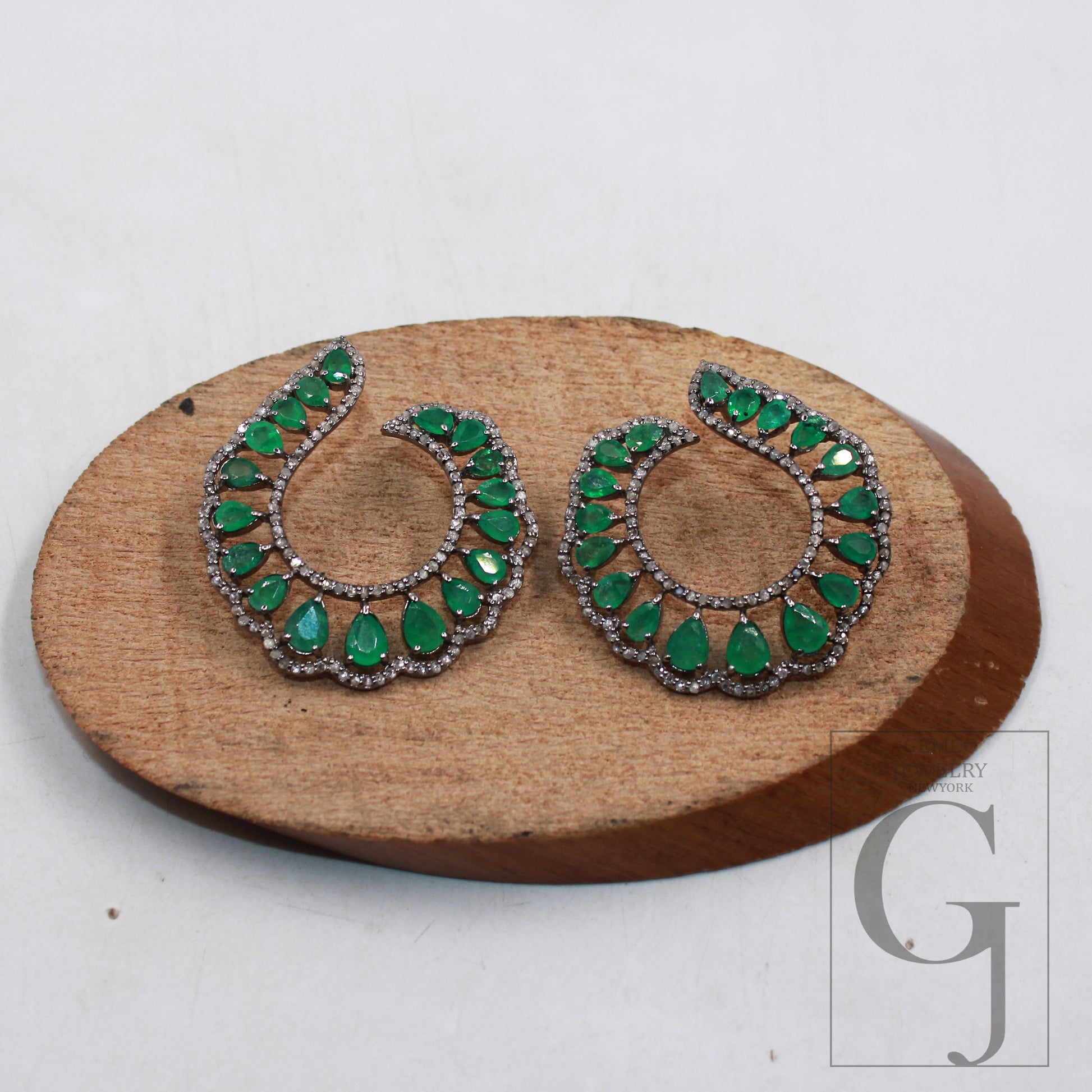 Natural emerald Pave diamond earring 925 sterling silver handmade Pave diamond earring zambian emerald stone jewelry wedding jewelry