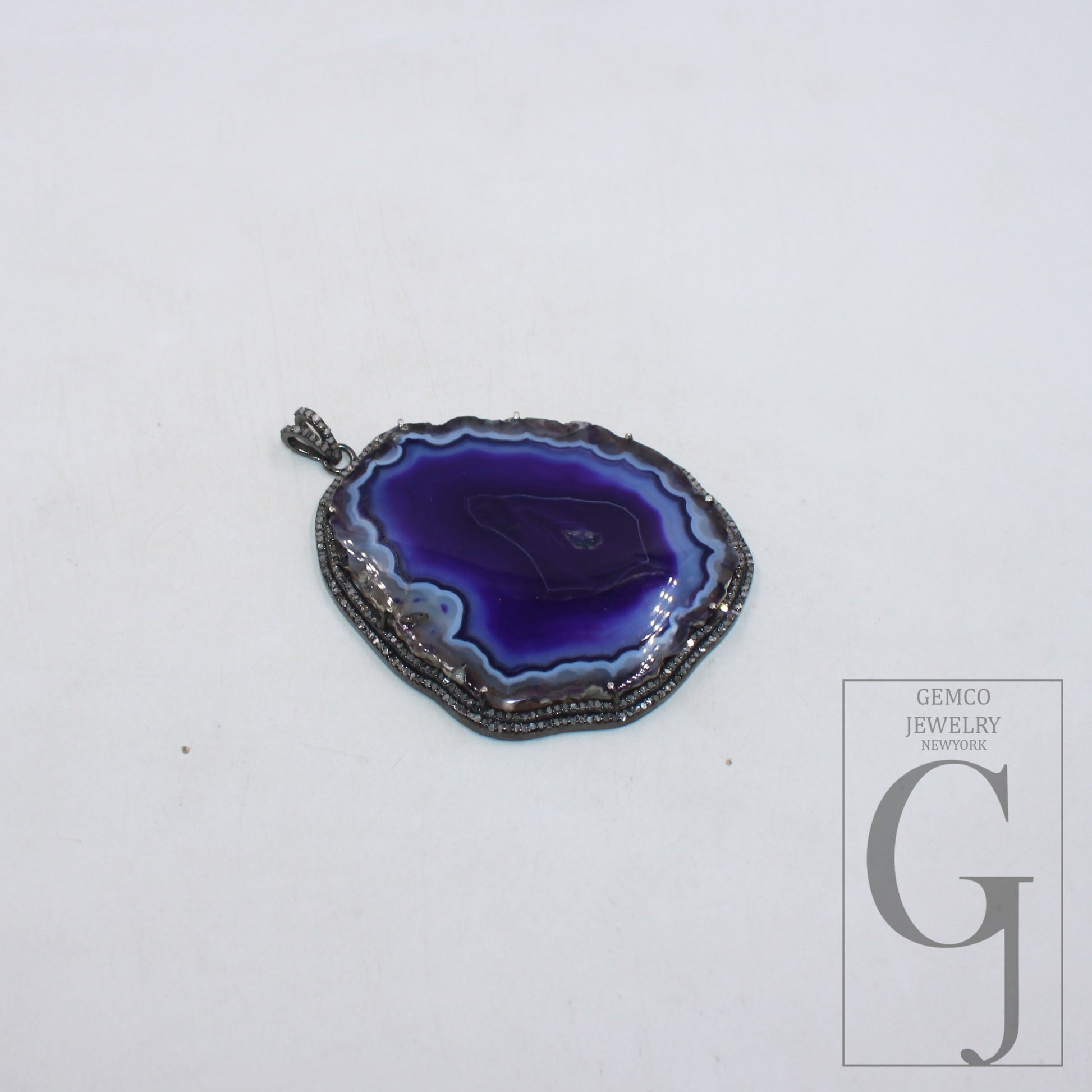 Blue druse natural agate pendant designer Rosecut pave diamond pendant 925 sterling silver handmade finish diamond charms necklace pendant