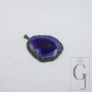 Blue druse natural agate pendant designer Rosecut pave diamond pendant 925 sterling silver handmade finish diamond charms necklace pendant