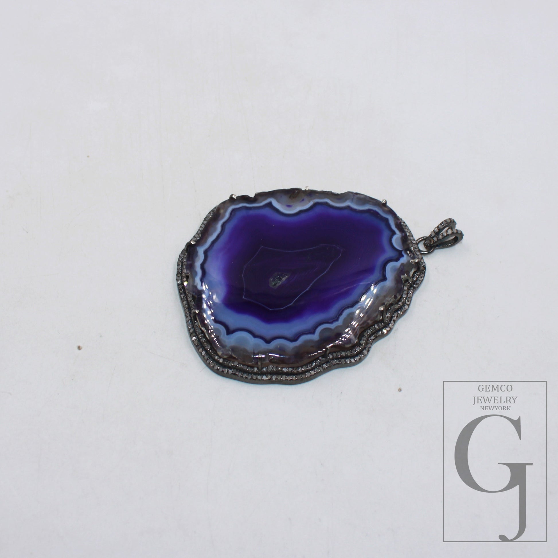 Blue druse natural agate pendant designer Rosecut pave diamond pendant 925 sterling silver handmade finish diamond charms necklace pendant