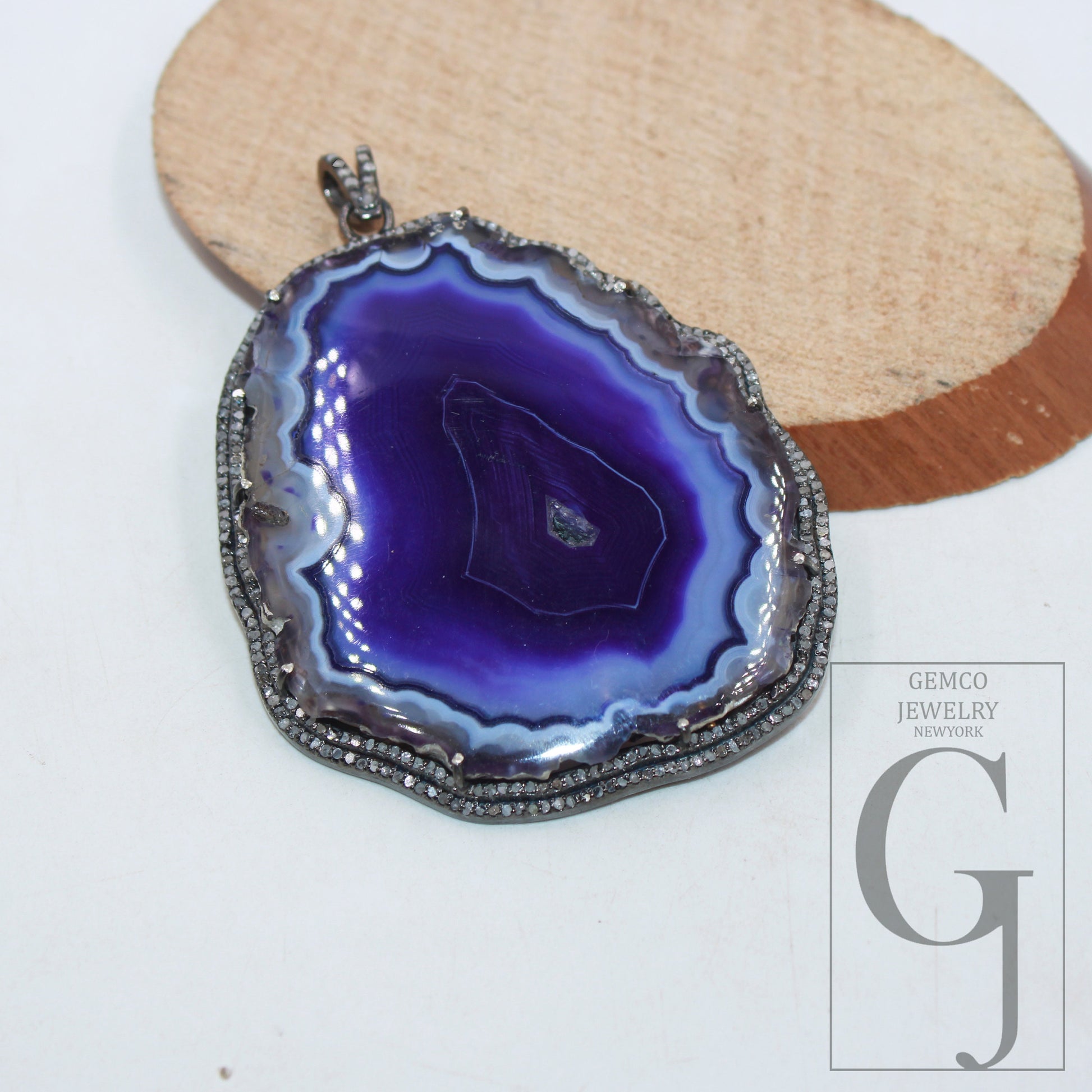 Blue druse natural agate pendant designer Rosecut pave diamond pendant 925 sterling silver handmade finish diamond charms necklace pendant