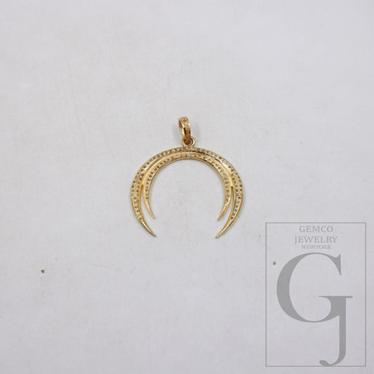 1pc vermail gold Latest moon designer Rosecut pave diamond pendant 925 sterling silver handmade finish diamond charm pendant jewelry