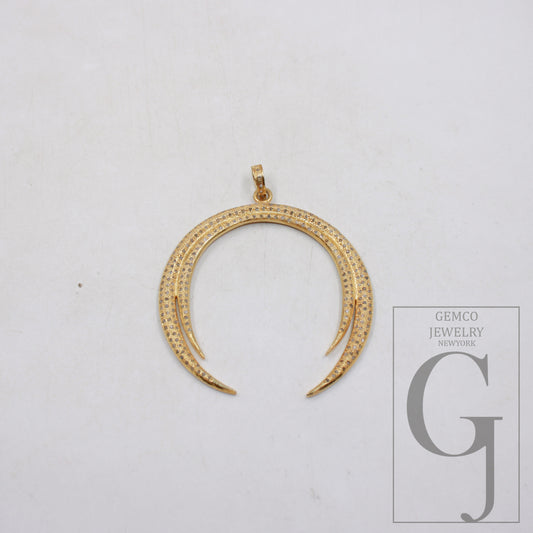 1pc vermail gold Latest big double tusk designer Rosecut pave diamond pendant sterling silver handmade finish diamond charm pendant jewelry
