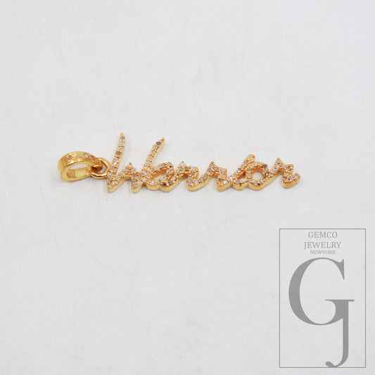 14k gold finish WARRIOR word designer Rosecut pave diamond pendant sterling silver handmade finish diamond jewelry pendant inspiring charm
