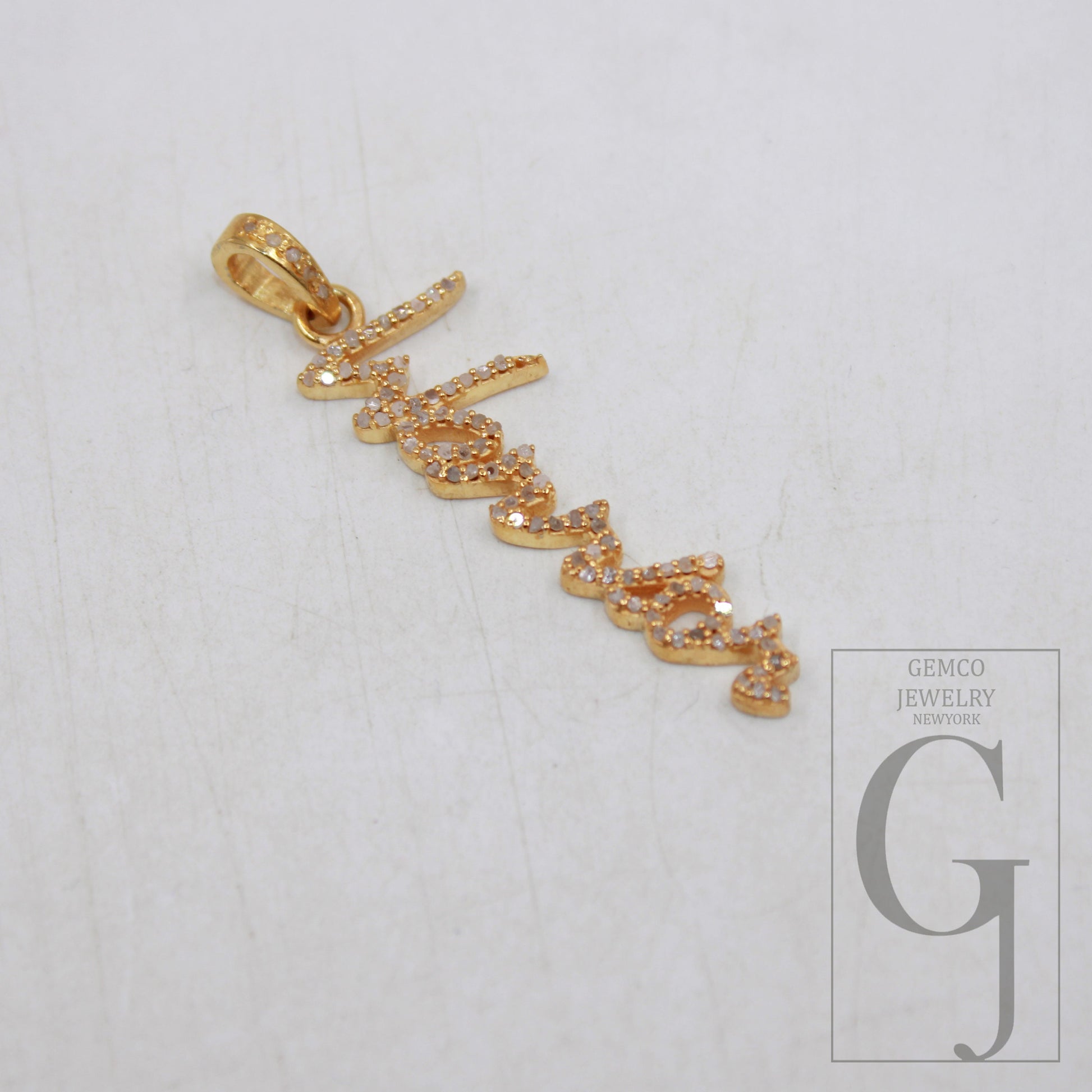 14k gold finish WARRIOR word designer Rosecut pave diamond pendant sterling silver handmade finish diamond jewelry pendant inspiring charm