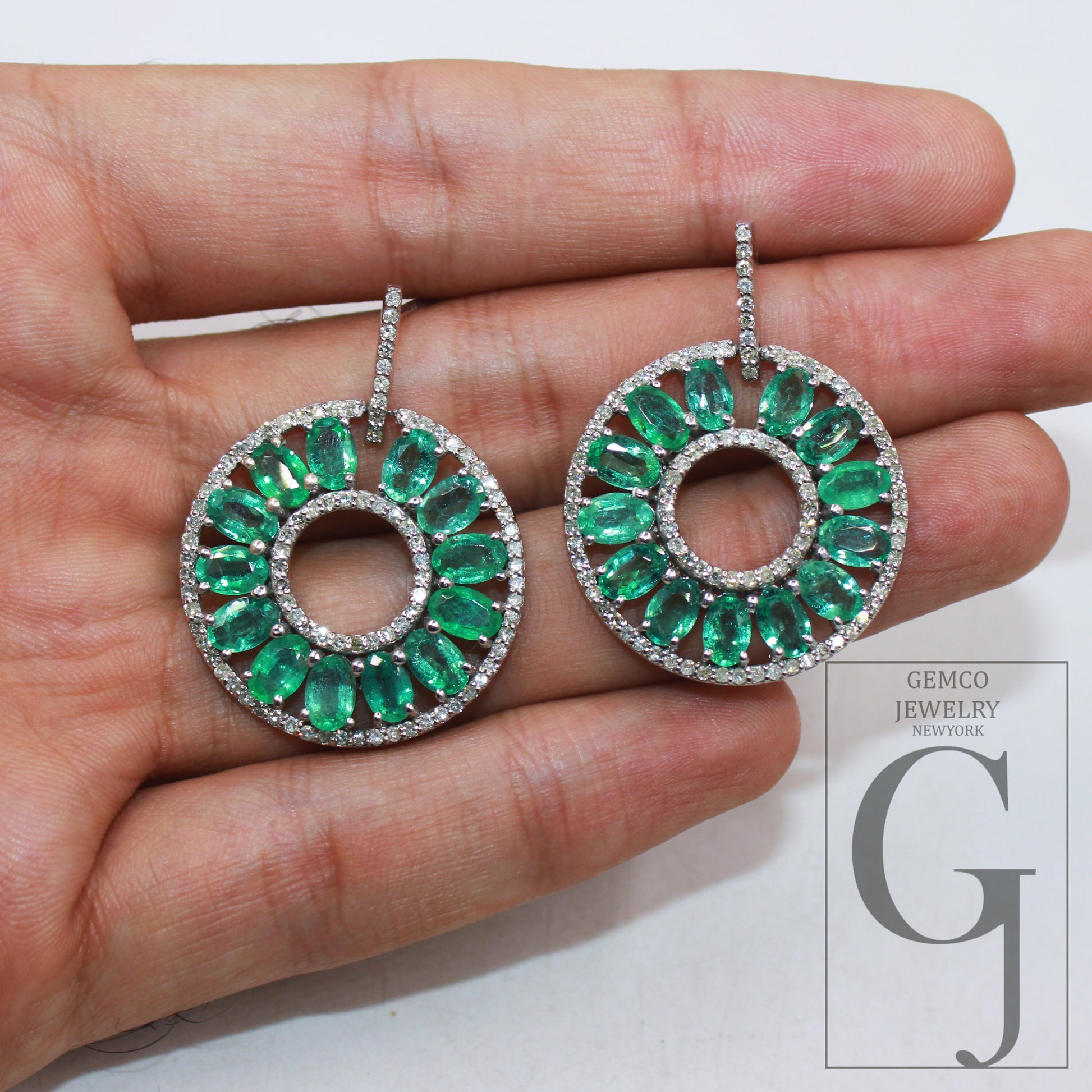 Beautiful Natural Emerald Pave Diamond Earring Sterling Silver Handmade Pave Diamond Earring Zambian  Emerald Stone Jewelry Wedding Jewelry