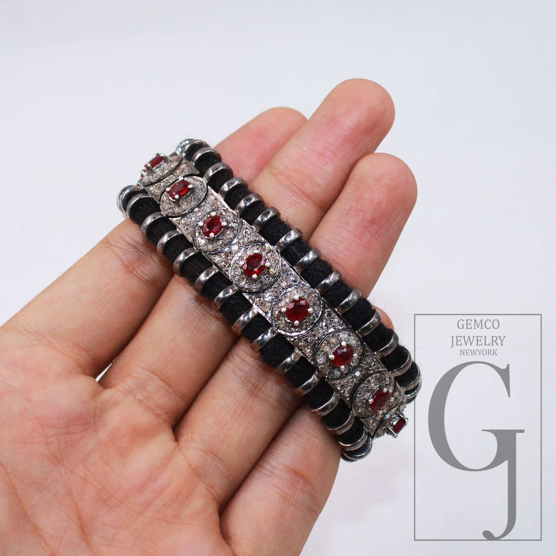 1pc Red Ruby design thread bracelet Rosecut pave diamond thread bangle bracelet 925 sterling silver handmade finish bangle macrame bracelet