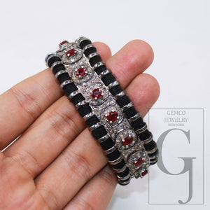 1pc Red Ruby design thread bracelet Rosecut pave diamond thread bangle bracelet 925 sterling silver handmade finish bangle macrame bracelet