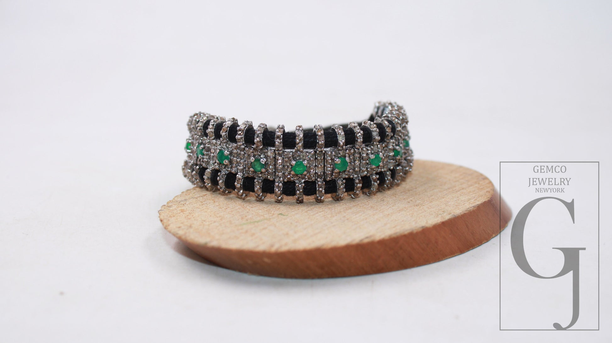 1pc natural emeralds design thread bracelet Rosecut pave diamond thread bangle bracelet 925 sterling silver handmade finish bangle bracelet