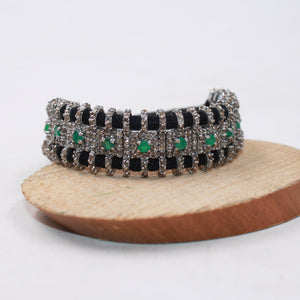 1pc natural emeralds design thread bracelet Rosecut pave diamond thread bangle bracelet 925 sterling silver handmade finish bangle bracelet