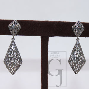 Oxidized Polki Diamond Designer Rosecut Slice Diamond Earrings 925 Sterling Silver Handmade Silver Finish Flat Diamond Earrings Jewelry