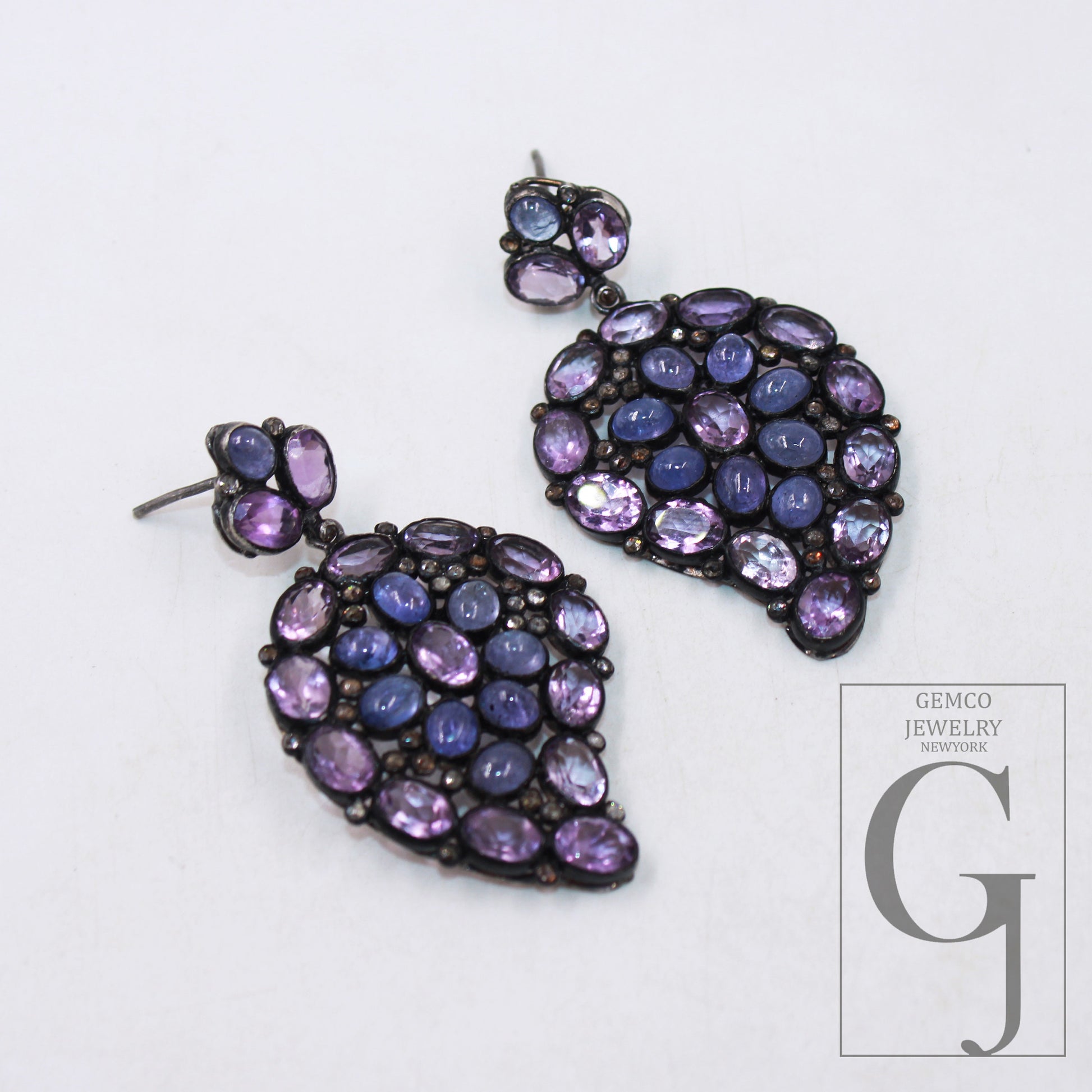 Beautiful Amethyst tanzanite earring designer Rosecut pave diamond earring sterling silver handmade silver finish diamond earring jewelry