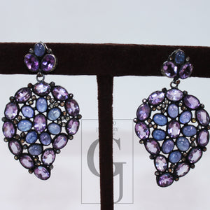 Beautiful Amethyst Tanzanite Earring Designer Rosecut Pave Diamond Earring Sterling Silver Handmade Silver Finish Diamond Earring Jewelry