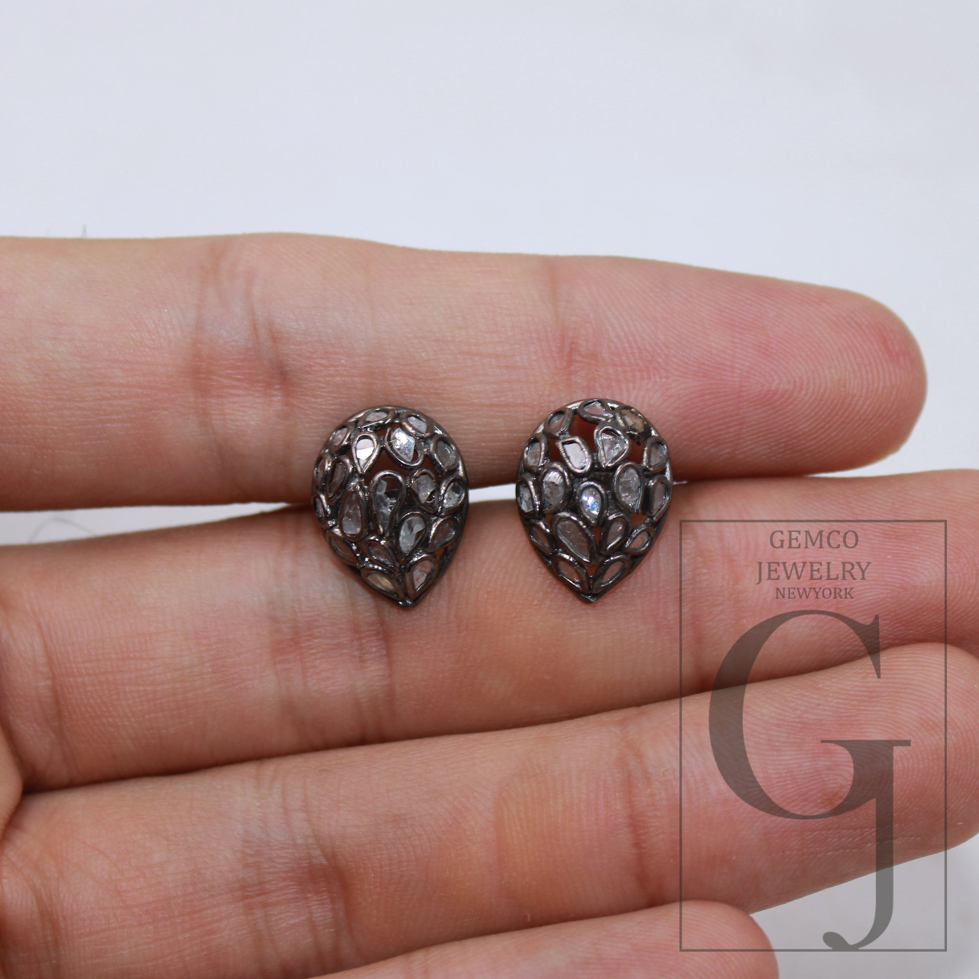 1 pair Antique polki diamond 925 sterling silver handmade diamond pave stud slice diamond earrings jewelry