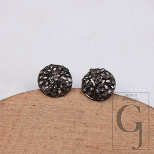 1 pair round shape Antique polki diamond 925 sterling silver handmade diamond pave stud slice diamond earrings jewelry tops