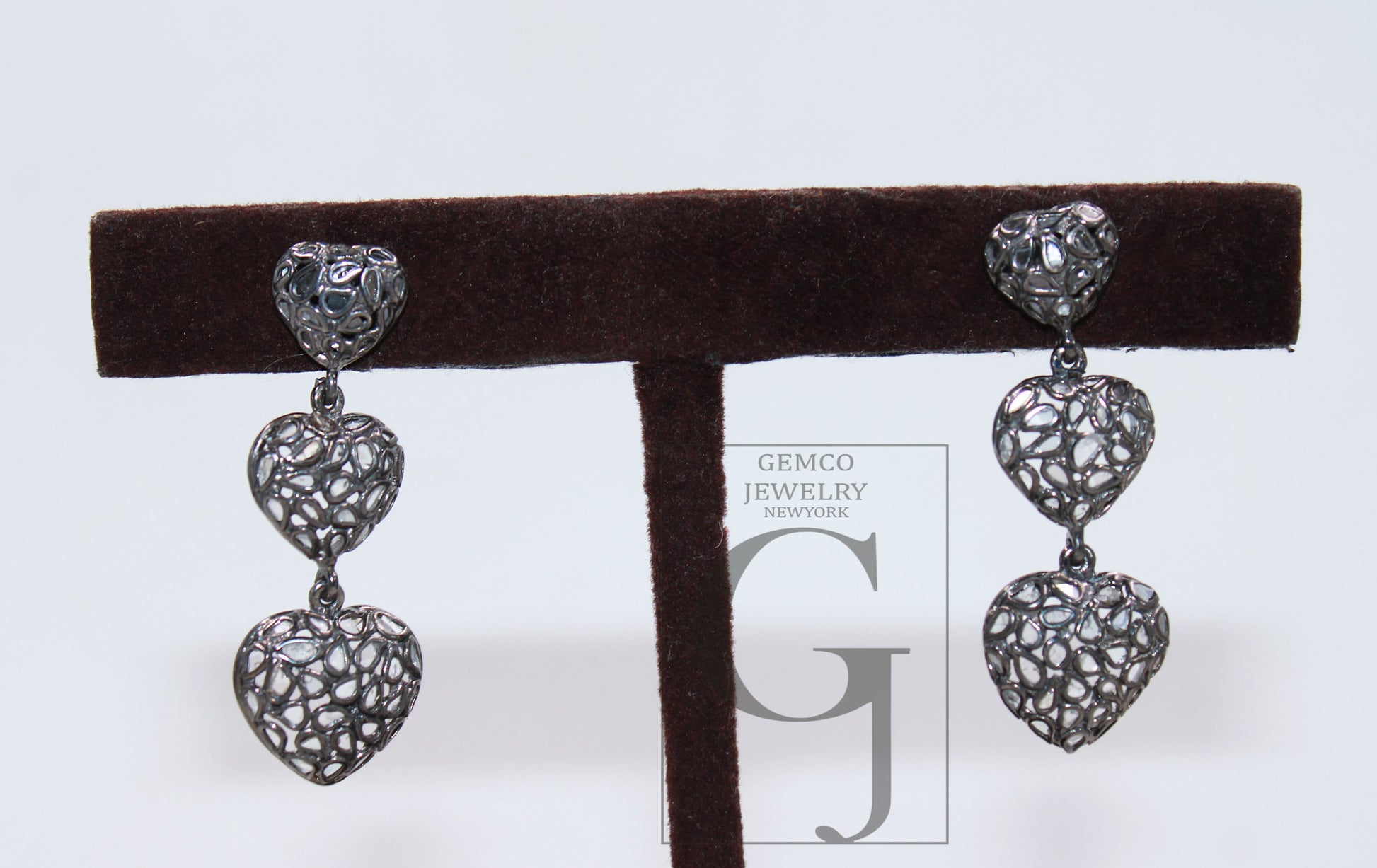 Heart design earring Polki diamond Rosecut slice diamond earrings 925 sterling silver handmade silver finish flat diamond earrings jewelry