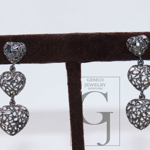 Heart design earring Polki diamond Rosecut slice diamond earrings 925 sterling silver handmade silver finish flat diamond earrings jewelry