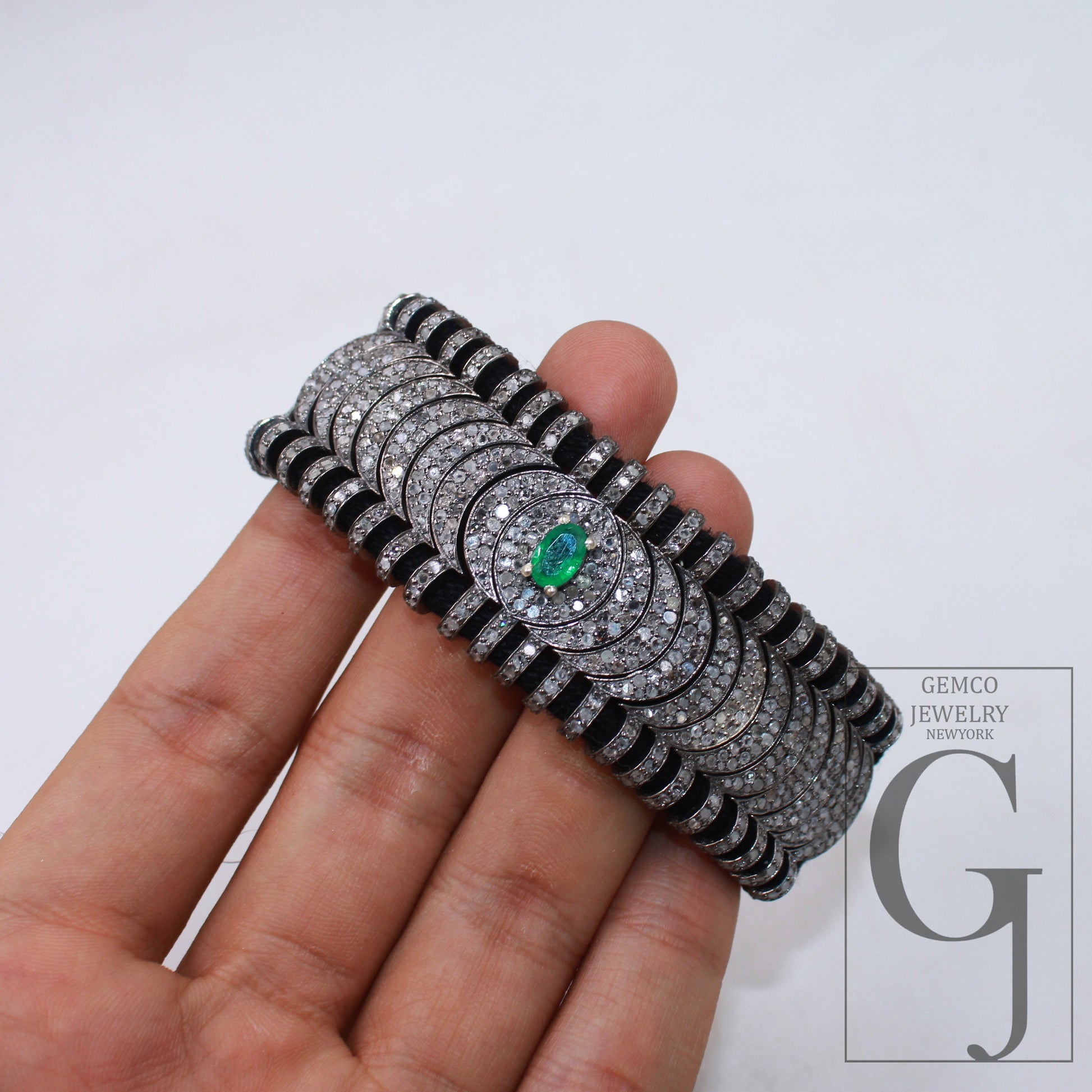 Green emerald design thread bracelet Rosecut pave diamond thread bangle bracelet 925 sterling silver handmade finish bangle macrame bracelet