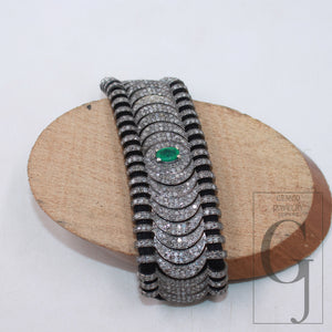 Green emerald design thread bracelet Rosecut pave diamond thread bangle bracelet 925 sterling silver handmade finish bangle macrame bracelet