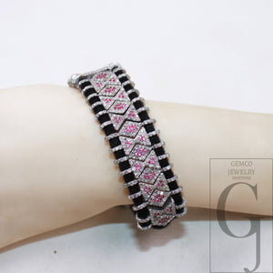 1pc pink design thread bracelet Rosecut pave diamond thread bangle bracelet 925 sterling silver handmade finish bangle macrame bracelet